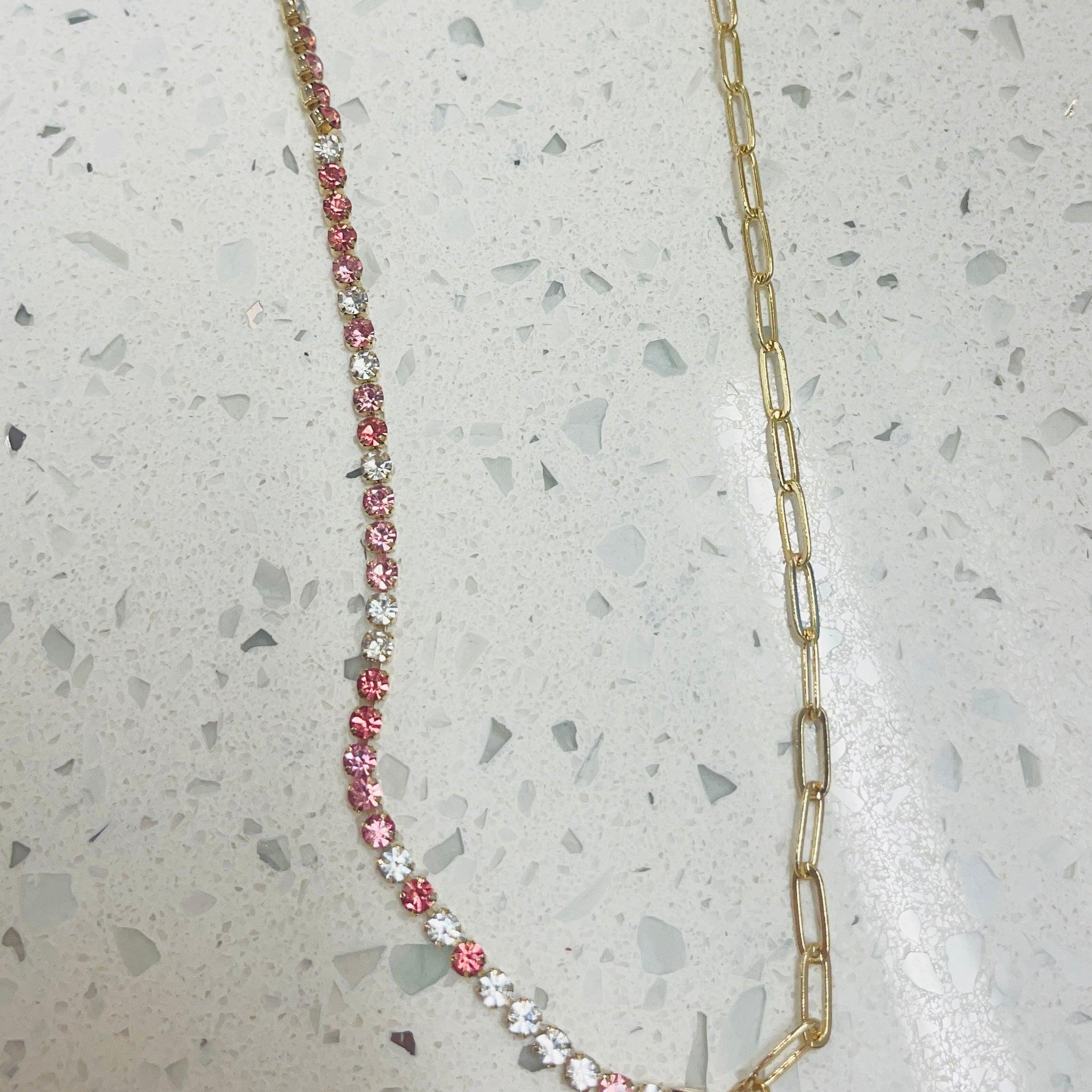 Paperclip & Pink CZ Necklace - Fox Trot Boutique