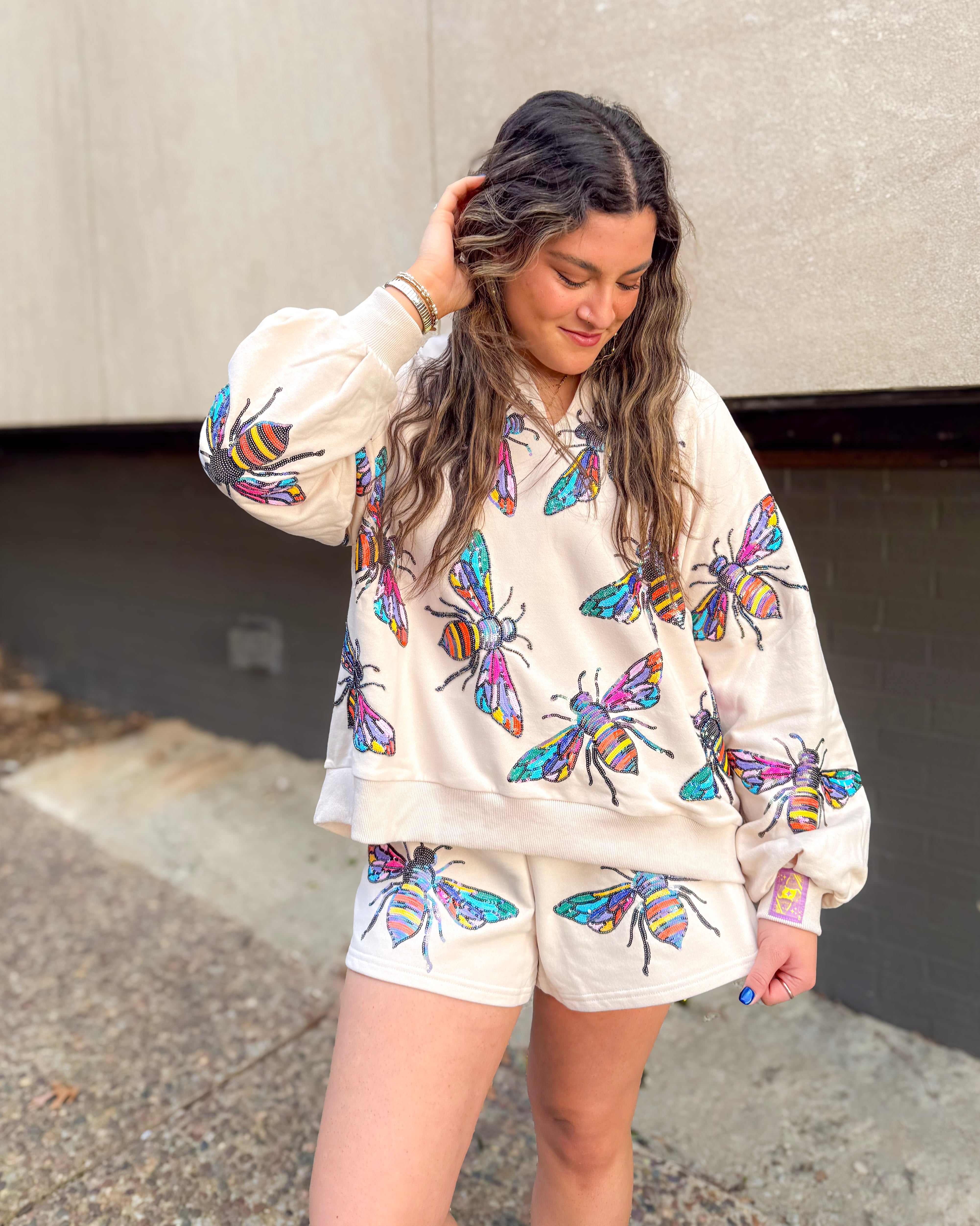 Beige Bumble Bee Shorts - Fox Trot Boutique