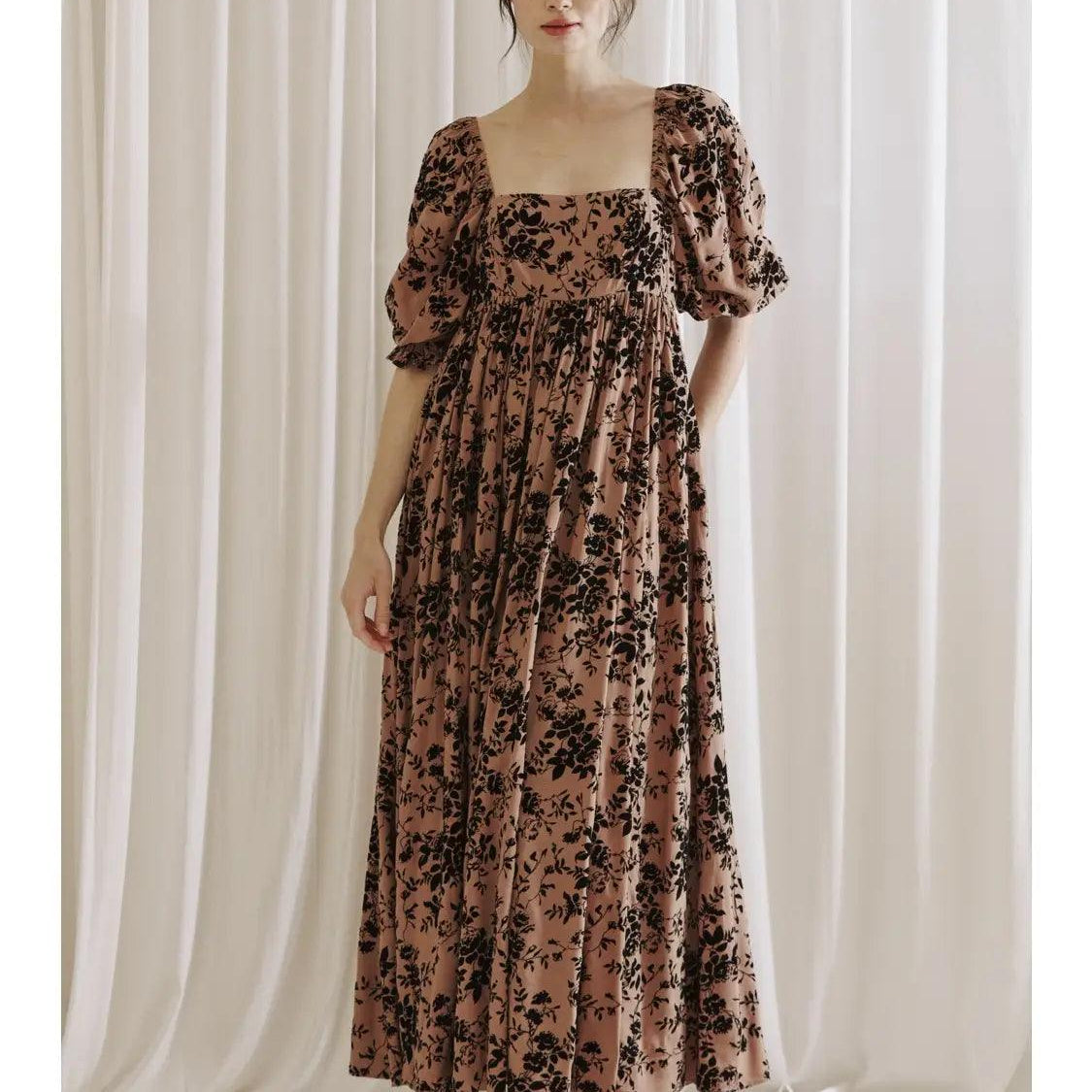 Black and Brown Floral Maxi Dress - Fox Trot Boutique