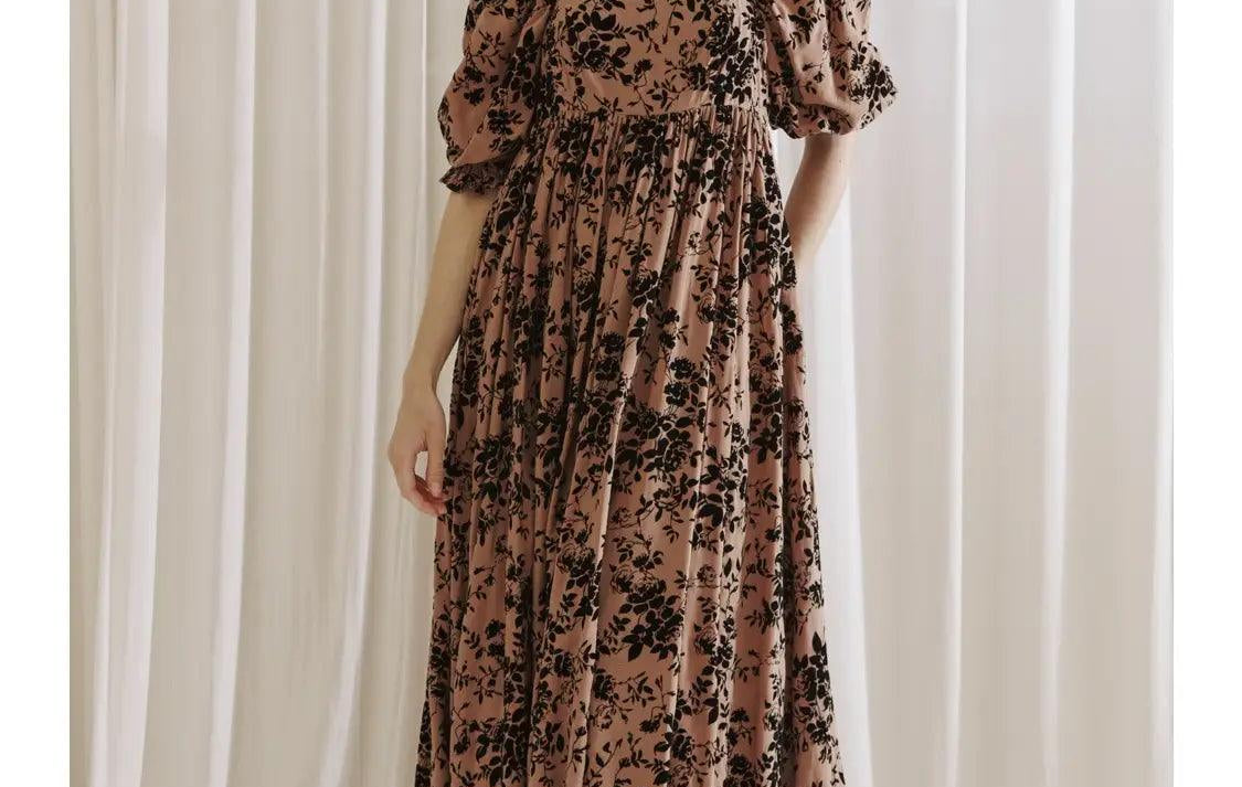Black and Brown Floral Maxi Dress - Fox Trot Boutique