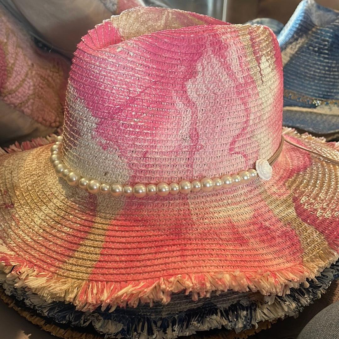 Marbled Straw Fringe Rancher Hat: Pink - Fox Trot Boutique