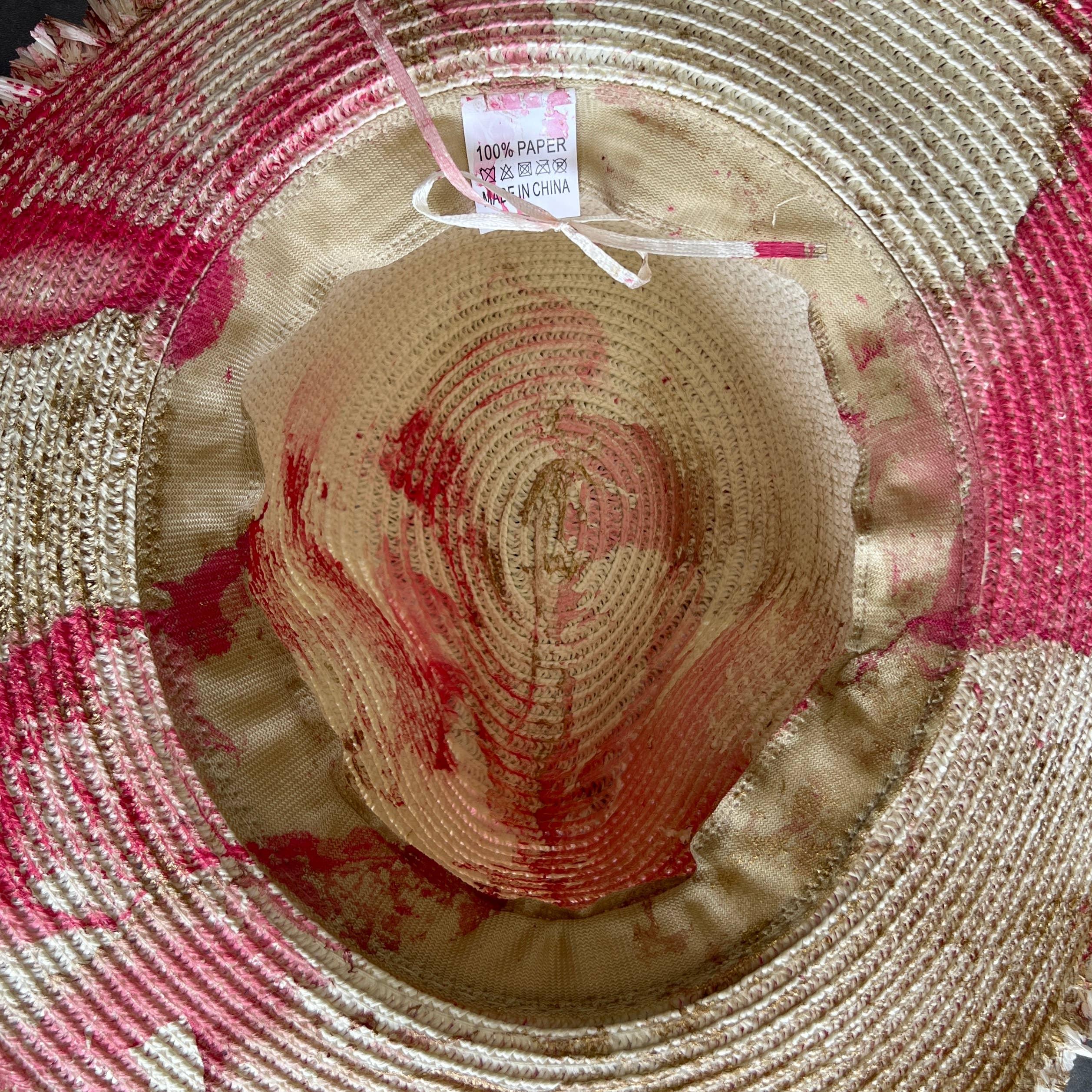 Marbled Straw Fringe Rancher Hat: Pink - Fox Trot Boutique