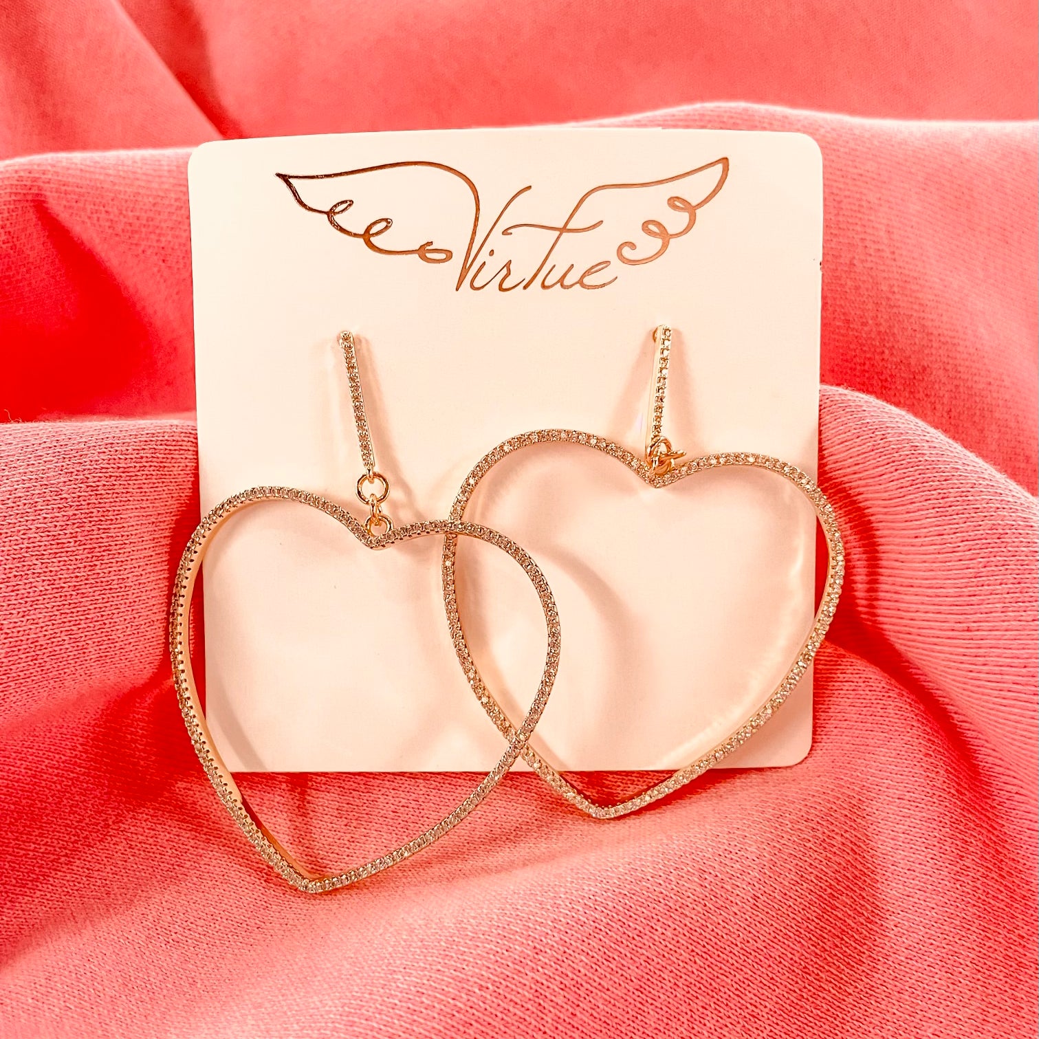 Rhinestone Heart Earrings - Fox Trot Boutique