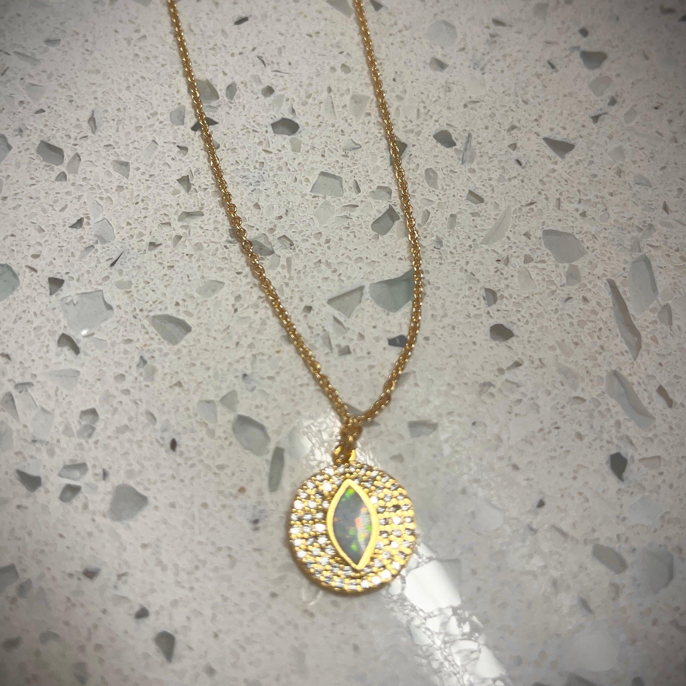 Marquis Opal Coin Necklace - Fox Trot Boutique