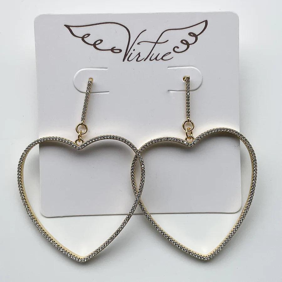 Rhinestone Heart Earrings - Fox Trot Boutique